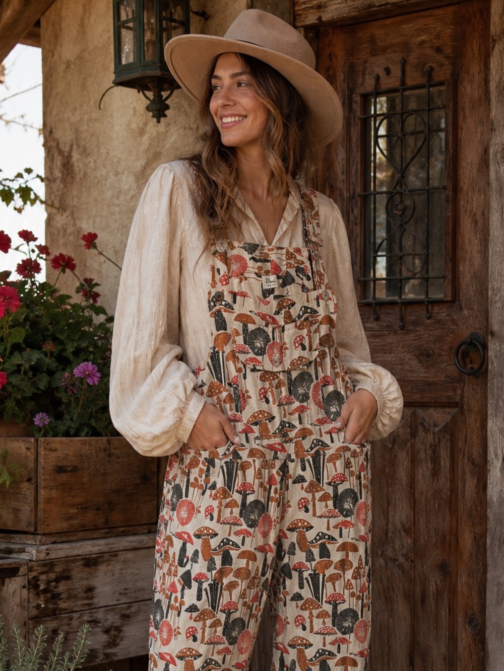 Rhea Mushroom Spots Jumper, Cotton Straight-Leg Overalls